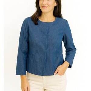 Talbots blue linen snap front blazer size 4